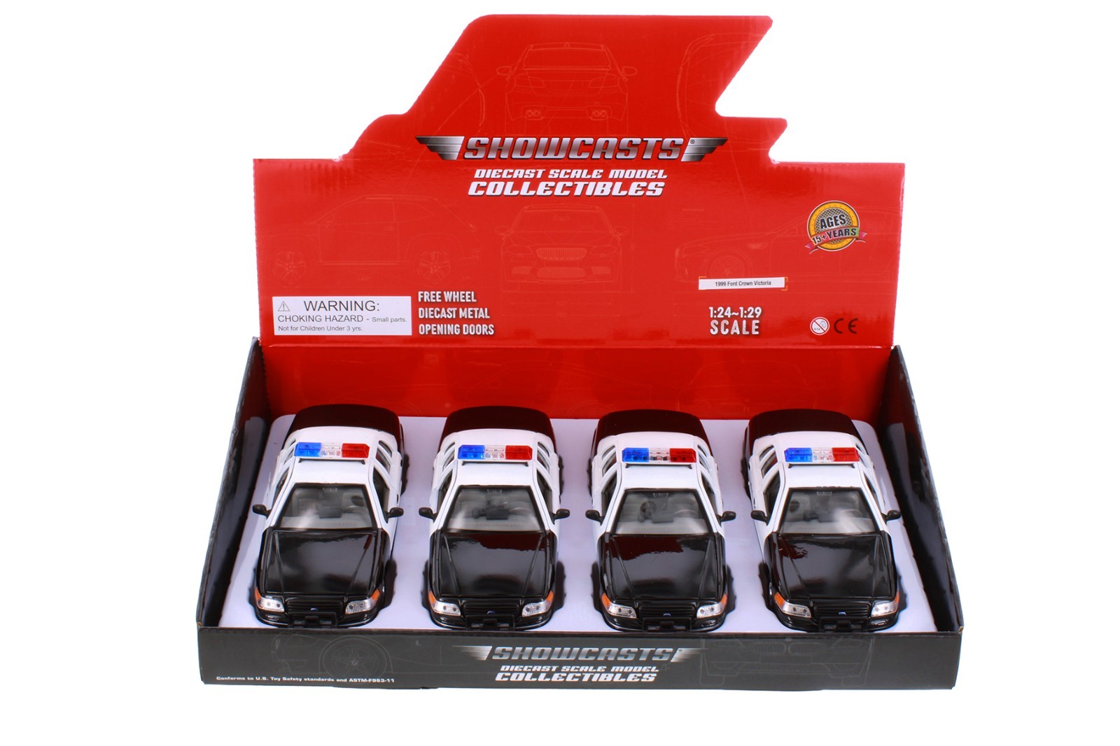 BOX OF 4 1999 FORD CROWN VICTORIA POLICE BLACK 1/24 DIECAST CAR 22082PR/4D