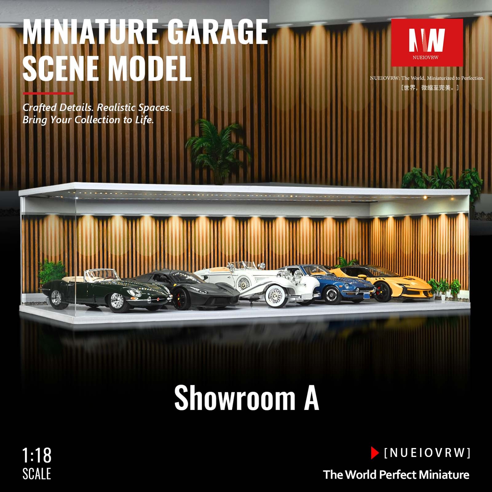 Diorama 1/18 Car Garage Model LED Light Street Building Showroom Display Gift US