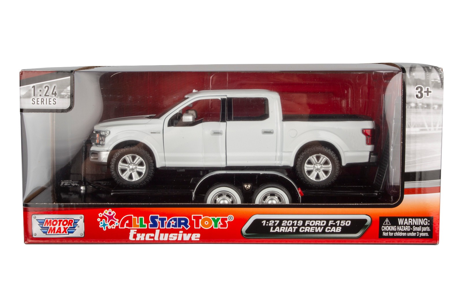 Motormax 1/27 2019 Ford F-150 Lariat Crew Cab Pickup Truck w/ Car Hauler Trailer