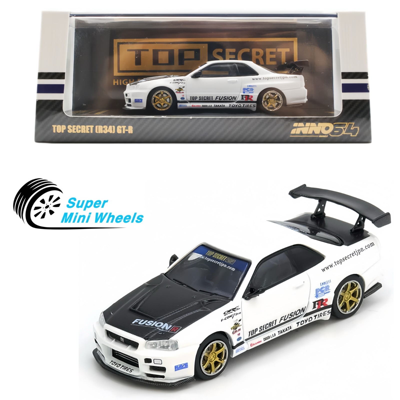 INNO64 1:64 Top Secret Nissan GT-R R34 White