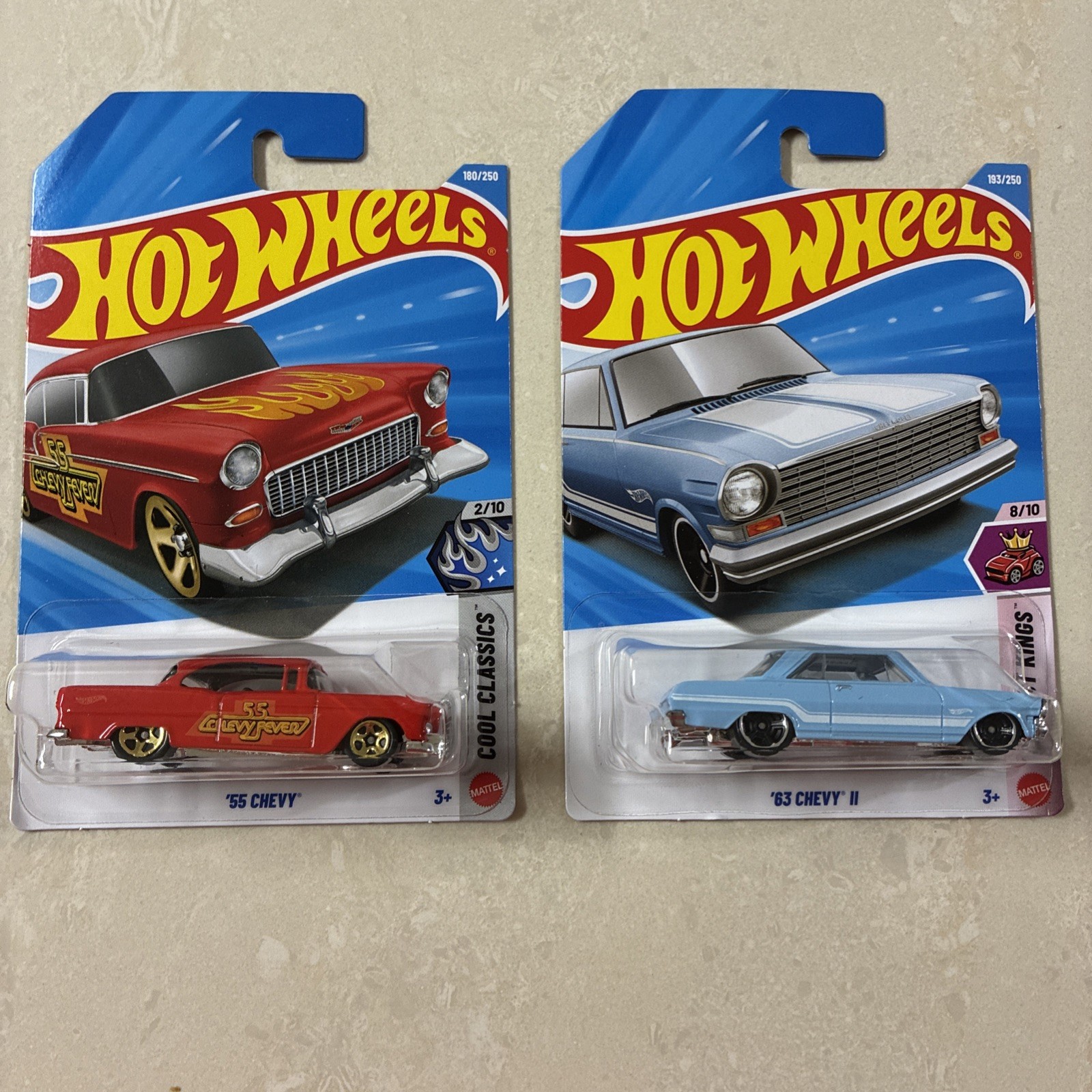 2 Hot Wheels – Red ’55 Chevy / Blue ‘63 Chevy II (2026) Mainline Lot Free Ship!