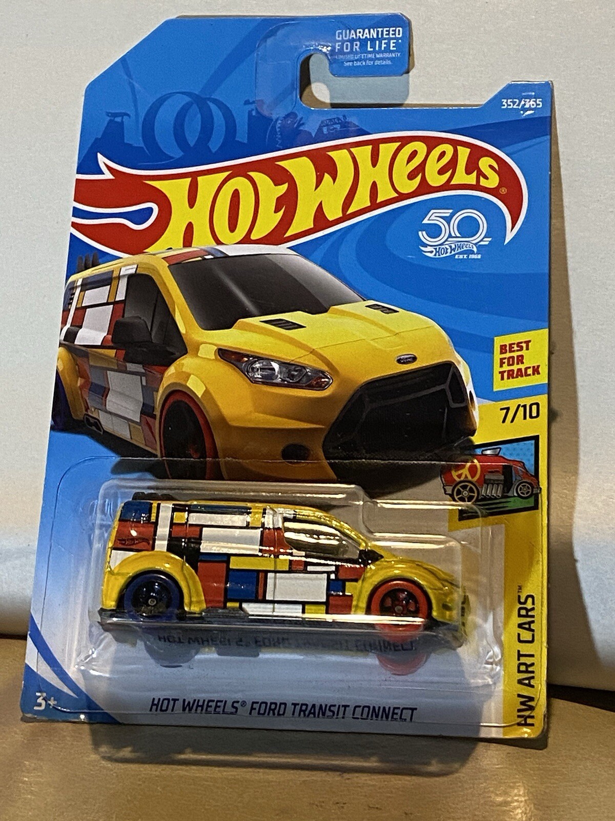 2018 Hot Wheels FORD TRANSIT CONNECT Red ?/365 GREAT CARD Art Cars KMART COLOR