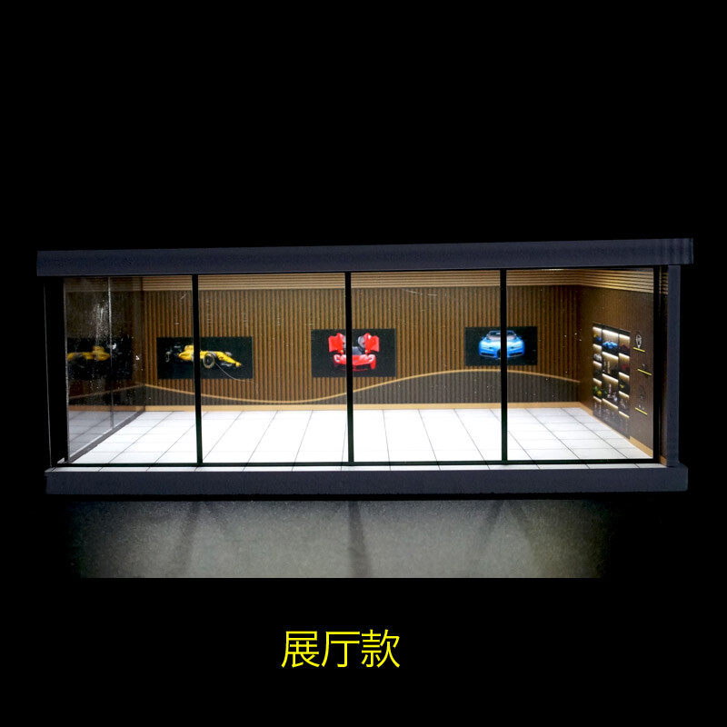 1:64 Diorama Car Showroom Model LED Lighting City Car Garage Scene Display Model