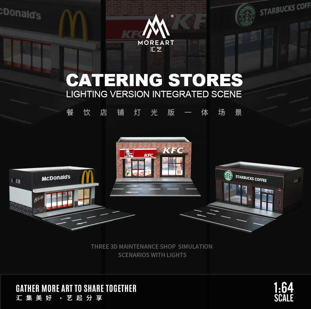 Diorama 1/64 Car Garage Model Lighting City Street Shop Parking Lot Scene Model
