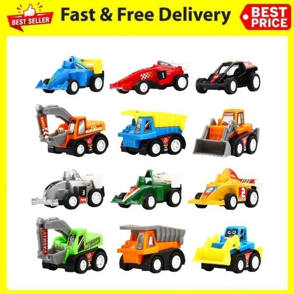 Yeonha Toys 12 Pack Pull Back Cars Construction Vehicles Race Car Toy Kids Toddl