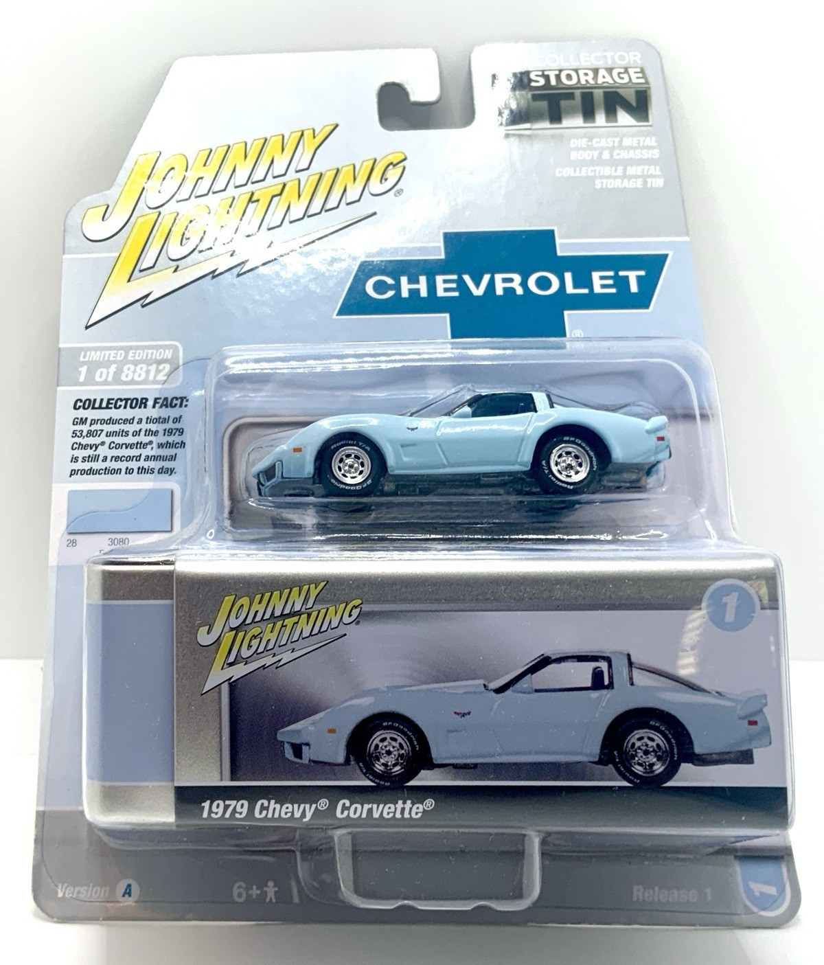 Johnny Lightning Pro Collector Tin 1979 Chevy Corvette 1:64 Light Blue LE