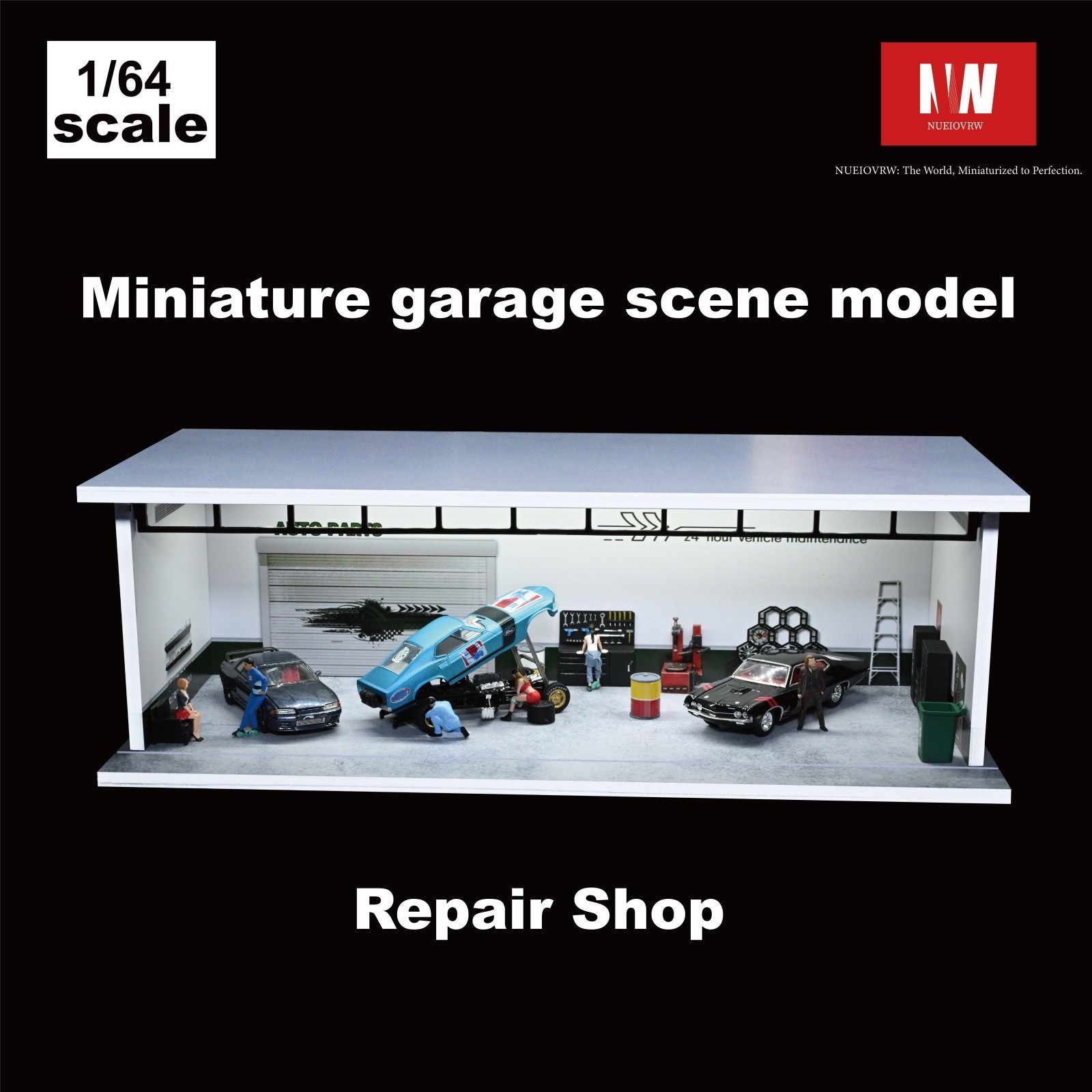 1/64 Diorama Car Garage Model LED Lighting City Car Showroom Scene Model Toy US