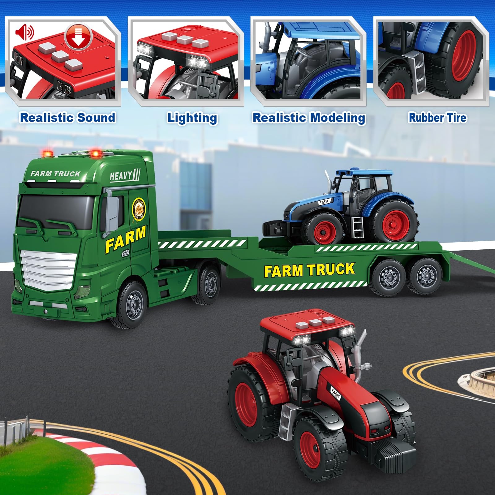 Toddler Boy Toys for 3 4 5 6 7 Years Kids, 25″ Semi Flatbed Truck Toy with 2 …
