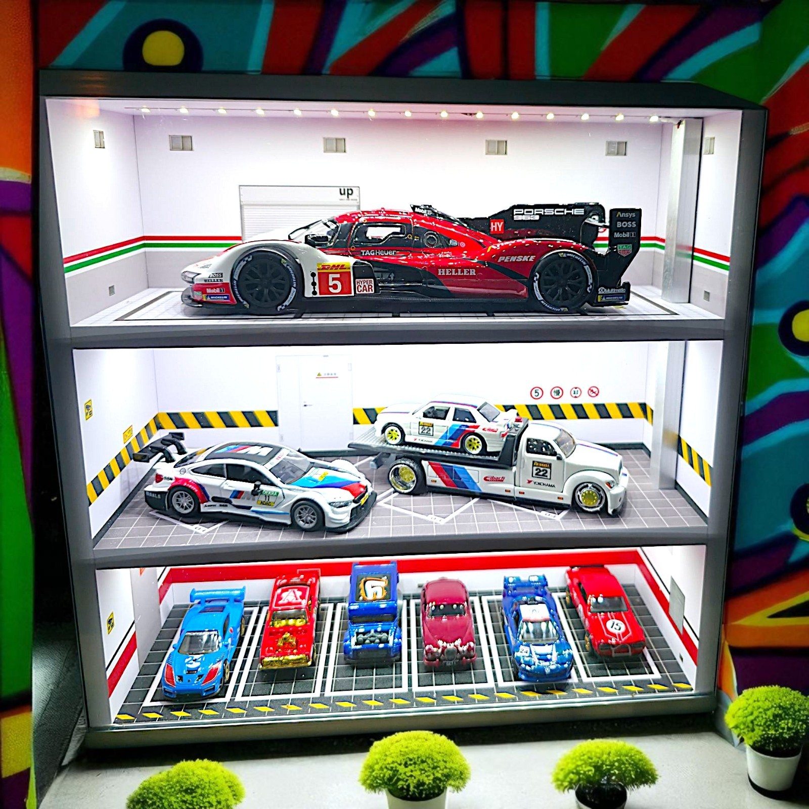 Custom Die Cast Car Display + LED Three Story Cabinet – All Items Shown Included