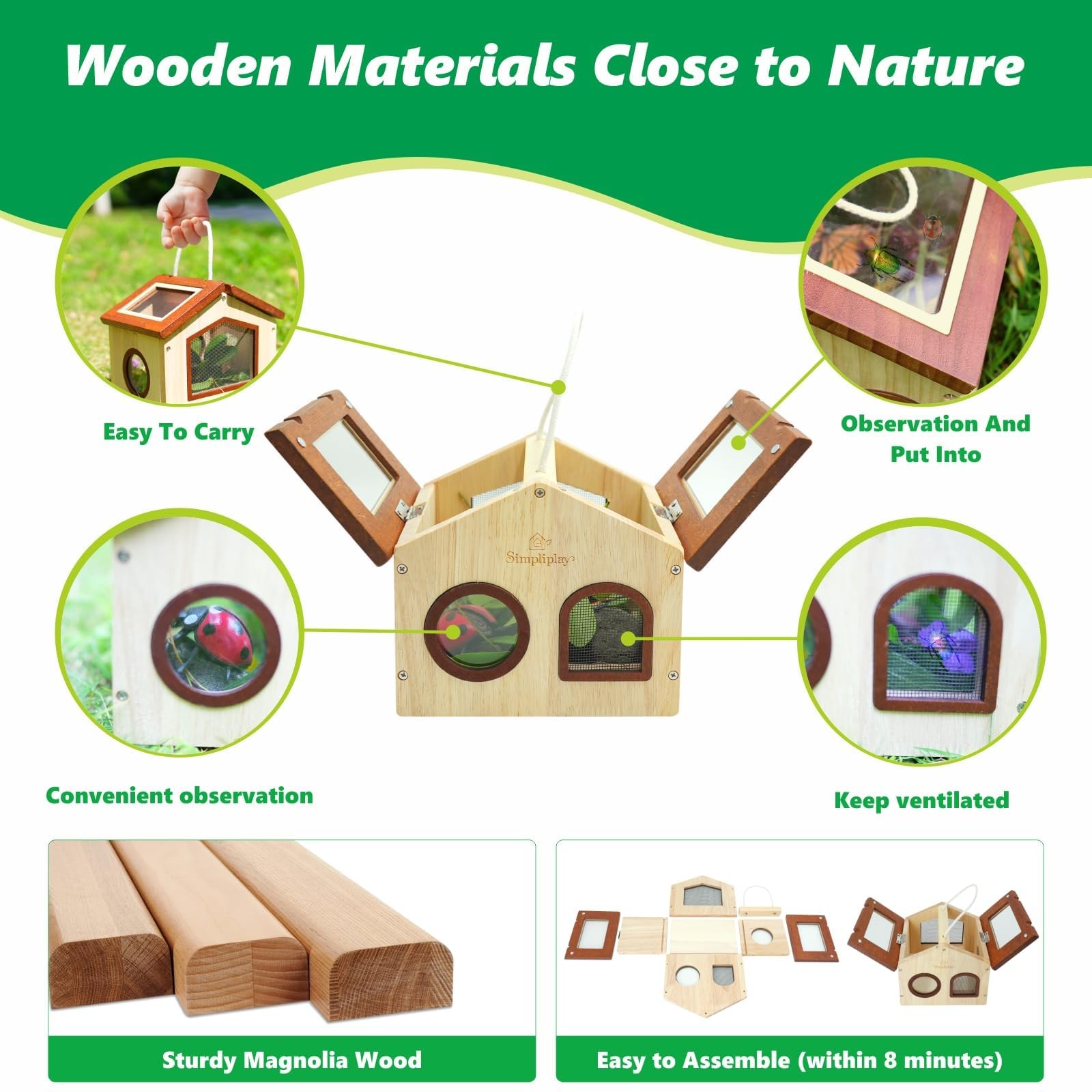 Kids Bug Catching Kit, 6-in-1 Nature Discovery Kit with Breathable Wooden Cri…