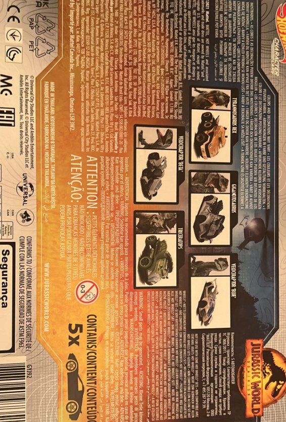Jurassic World Hot Wheels Character Cars 5-Pack Toy Vehicles New With Box