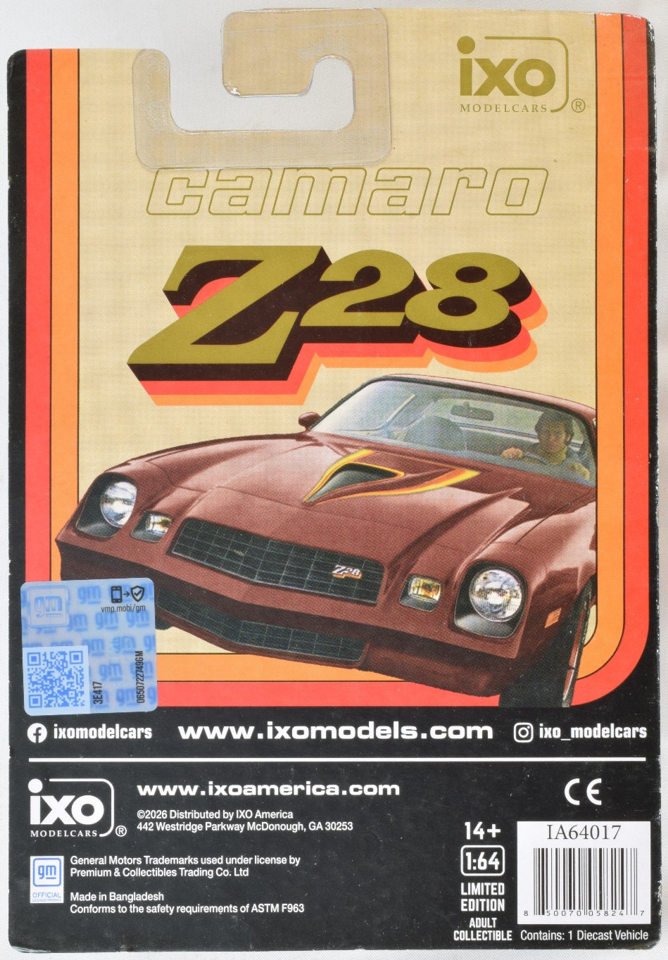 IXO Models Carmine Metallic 1978 Chevrolet Camaro Z28 1:64 IA64017 BOX DAMAGE