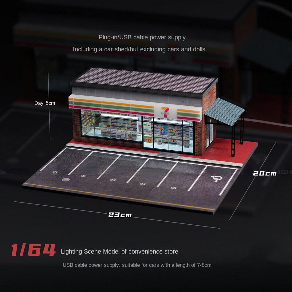 Diorama 1/64 Scale Diecast Car Garage Model LED Street Buildings Scene Gifts US
