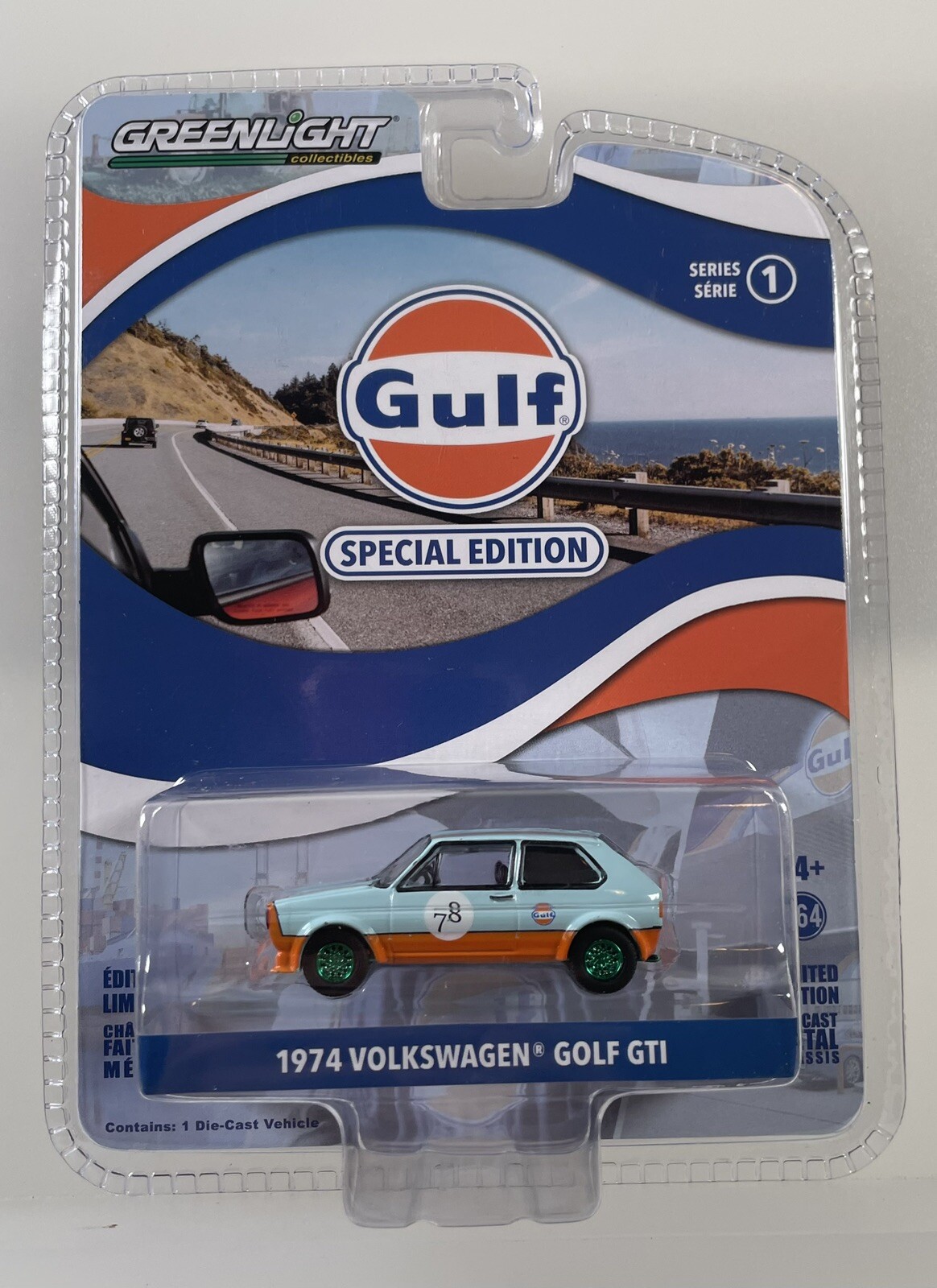CHASE GREENLIGHT 1:64 1974 VOLKSWAGEN GOLF GTI GULF OIL SERIES 1 FACTORY SEALED!