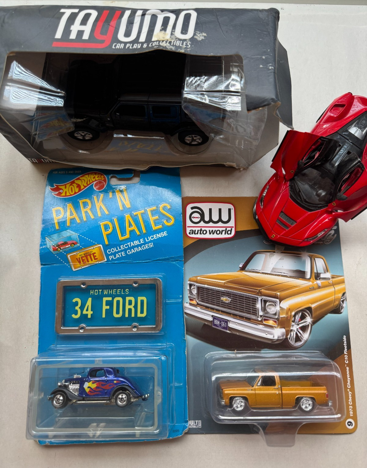 LOT OF 4 CARS – HOT WHEELS, AND OTHER BRANDS – AS SHOWN IN PICTURES –