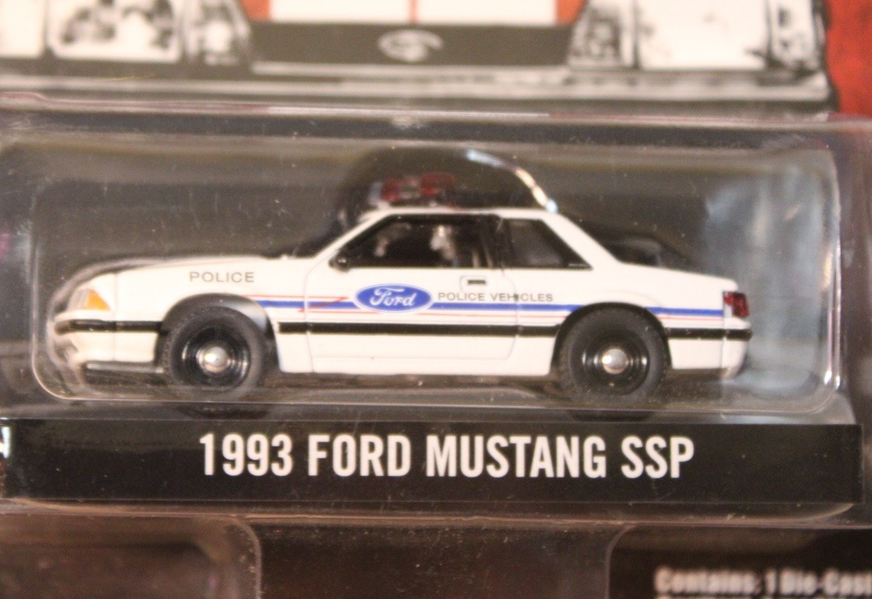GreenLight Pursuit 50 Years 1993 Ford Mustang SSP Police Foxbody White 1:64
