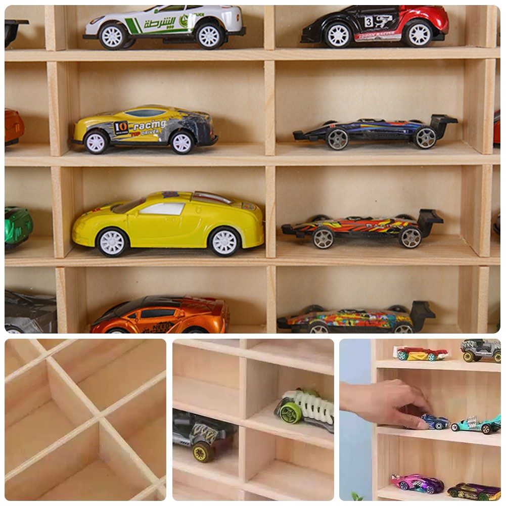 Wooden Display Case for 1/64 Scale Diecast Car Toy 40/60 Grid Storage Shelf
