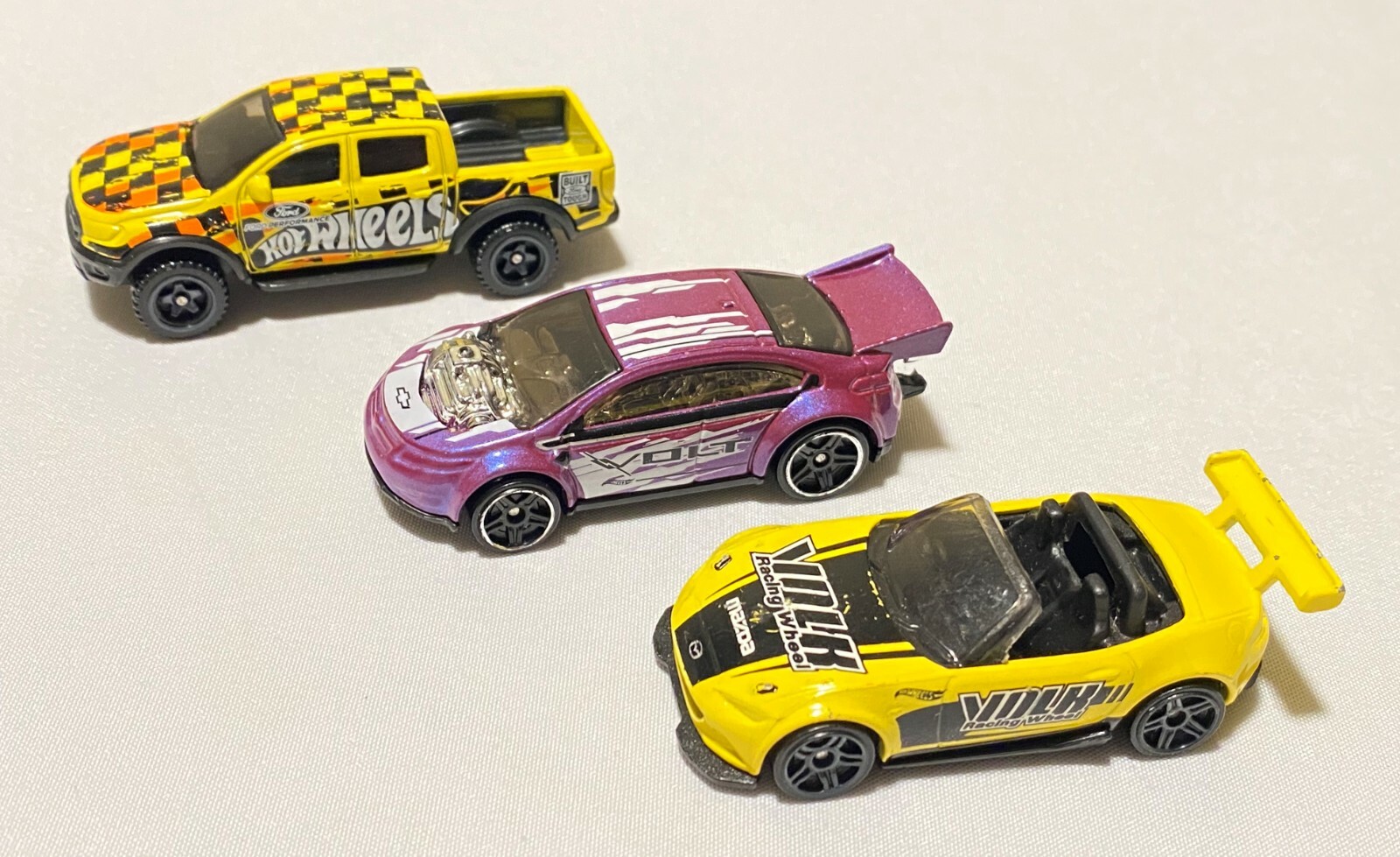 Hot Wheels Lot3 Ranger Raptor, Super Volt, Mazda MX5 Collectible Toy Car Diecast