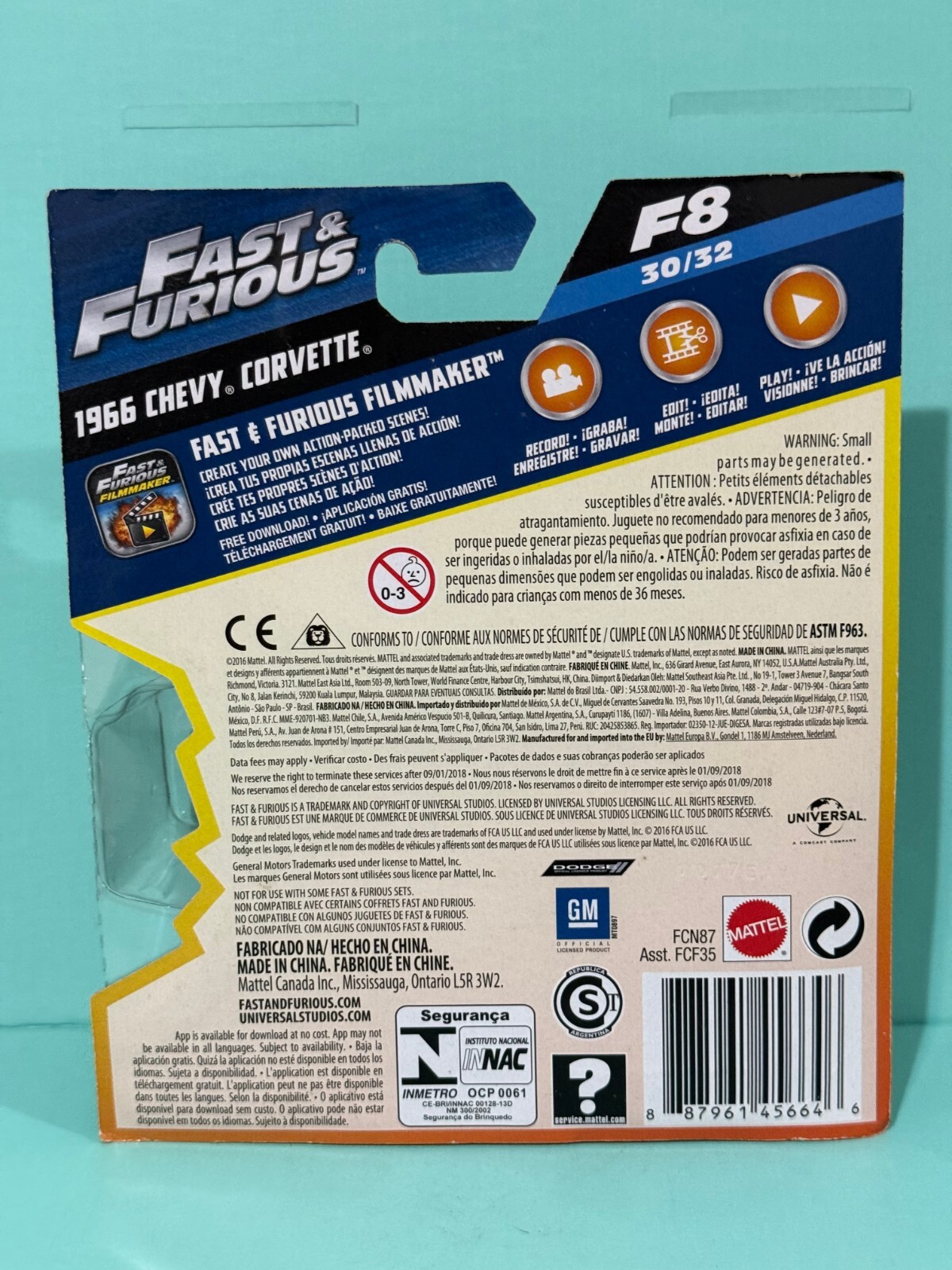 MATTEL FAST & FURIOUS CHEVY CORVETTE 1966 F8 #30/32 1:55 3+
