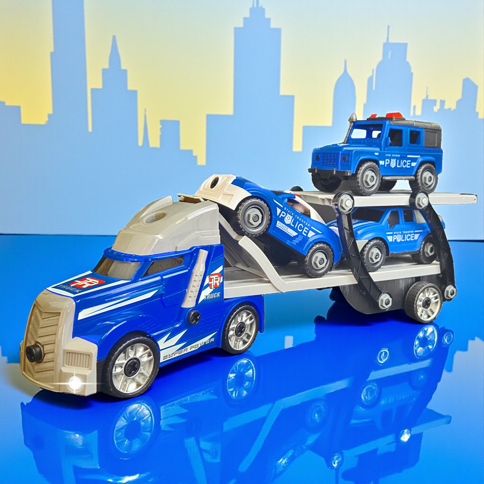 DIY Building Truck Playset with 3 Take-Apart Vehicles – Lights & Sounds