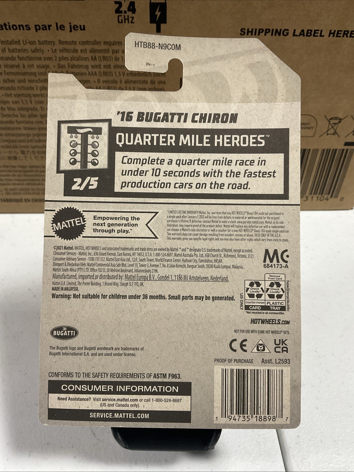2024 Hot Wheels ’16 Bugatti Chiron 201/250 Quarter Mile Heroes 2/5 Red