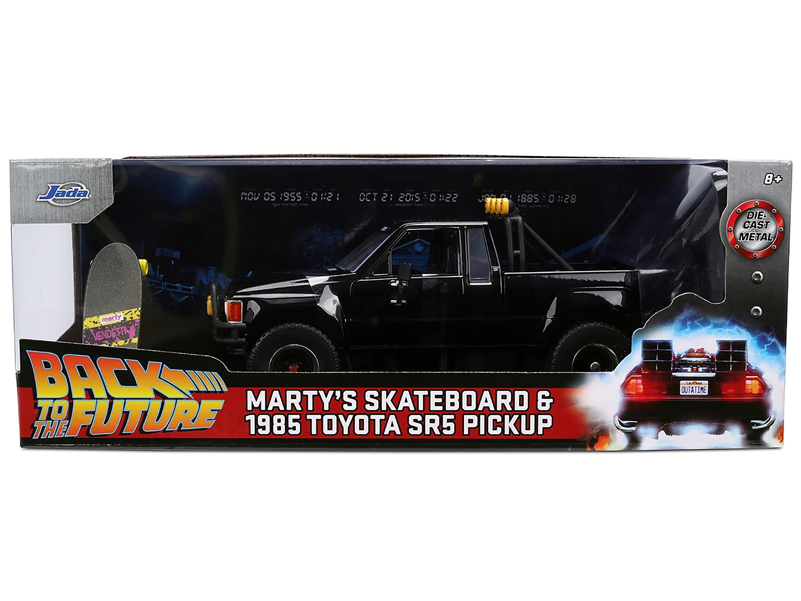 1985 TOYOTA SR5 PICKUP BLACK W/SKATEBOARD “BACK TO THE FUTURE” 1/24 JADA 36479