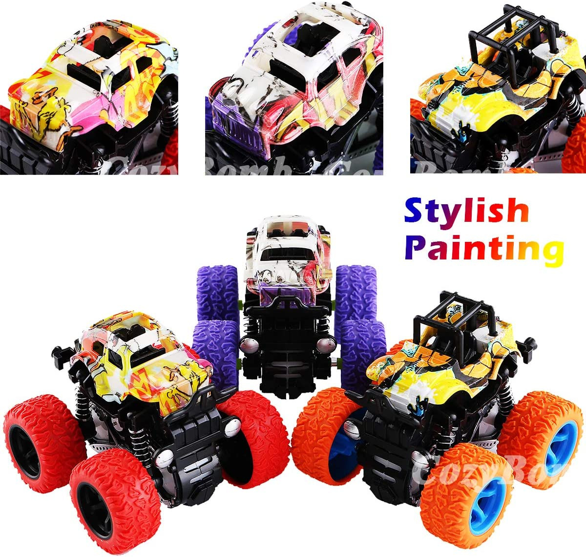Friction Powered Monster Trucks Toys for Boys/Girls – Push and Go Car Truck Play