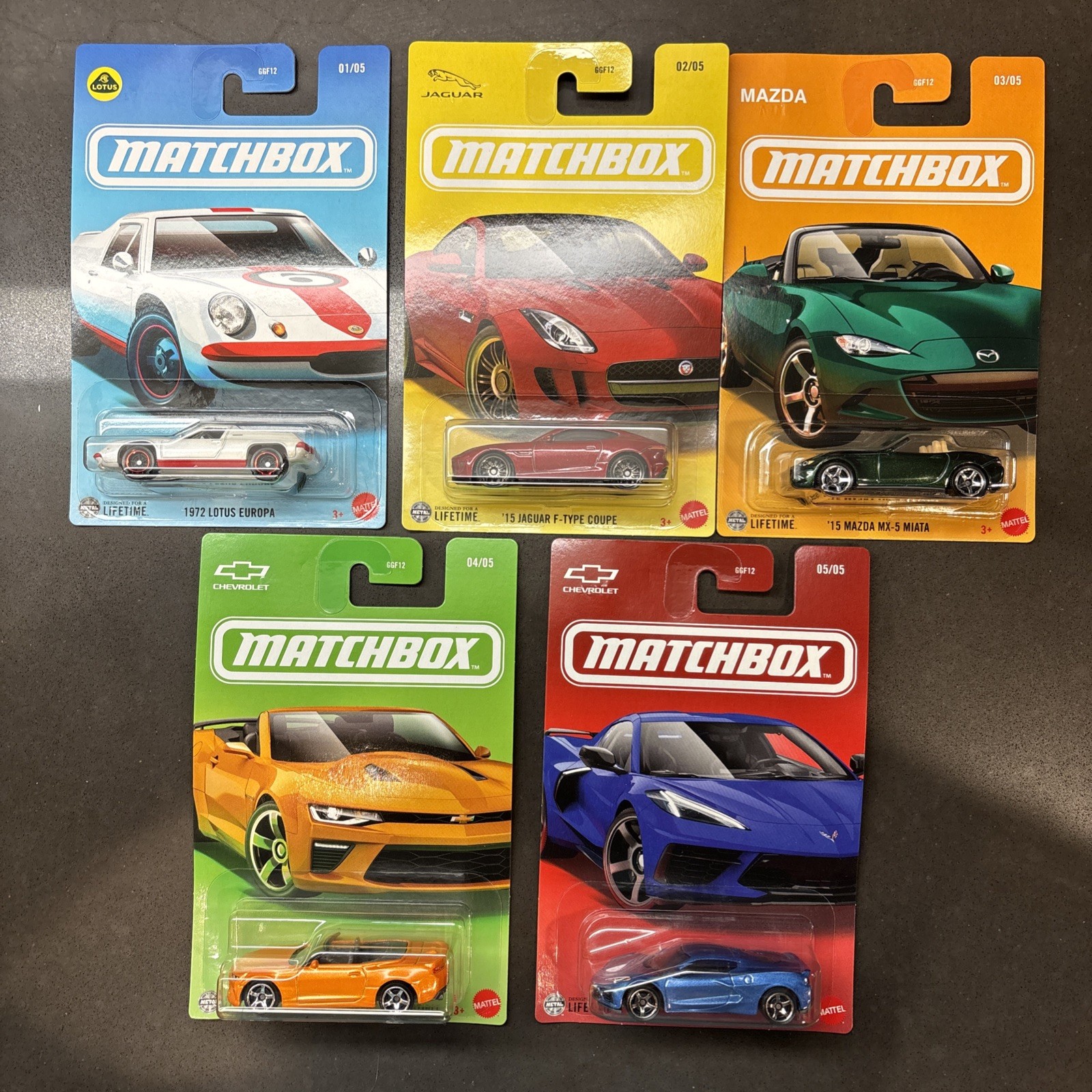 Matchbox Sport Cars Series – Lotus Jaguar Mazda Chevy – 2025 – Set 1-5