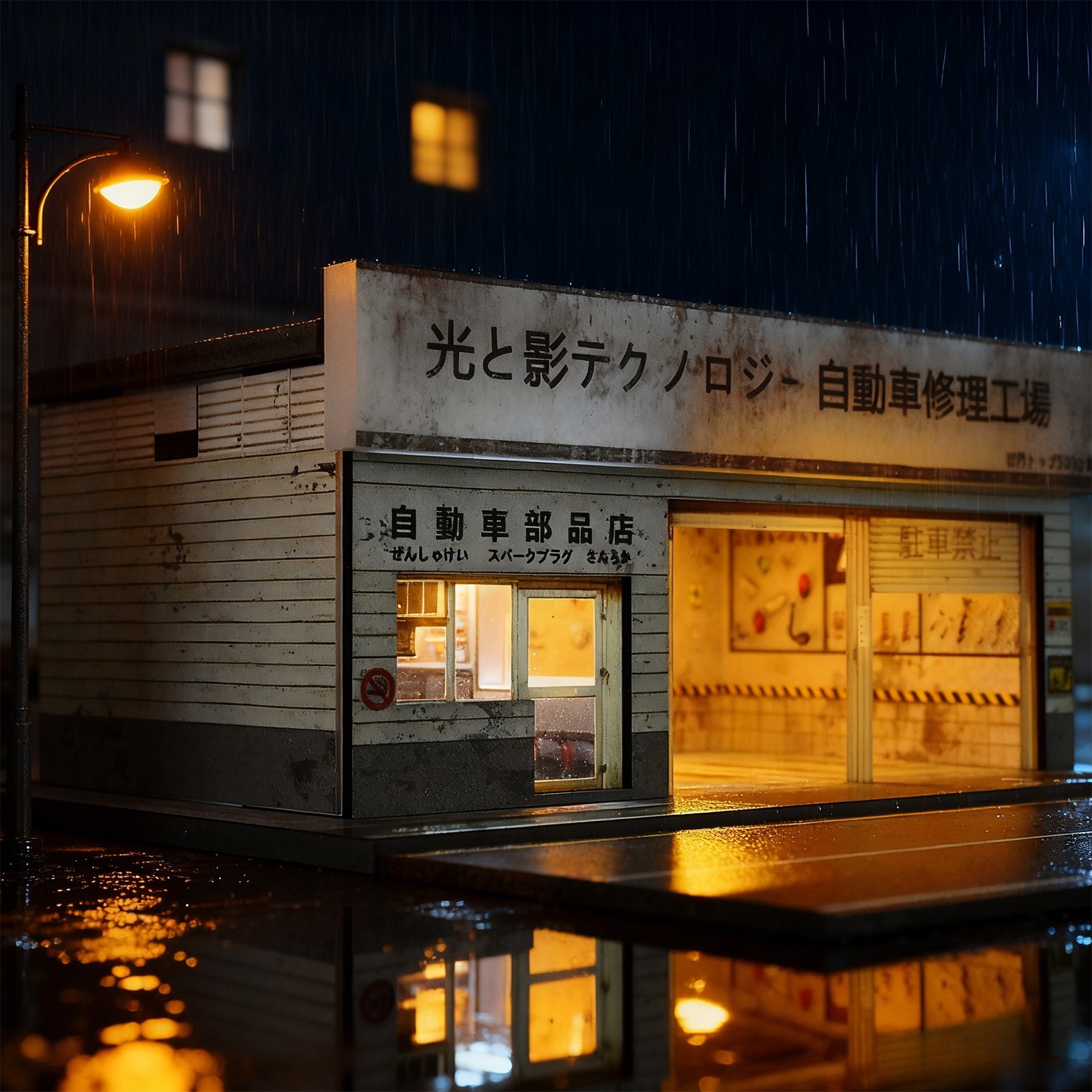 Diorama 1/64 Decast Car Garage Model LED Repair Workshop Street Building Display
