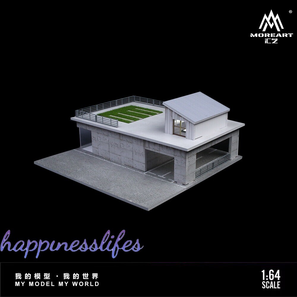 Diorama 1/64 Car Garage Model LED Sunroom Building Parking Lot Scene Model Gift
