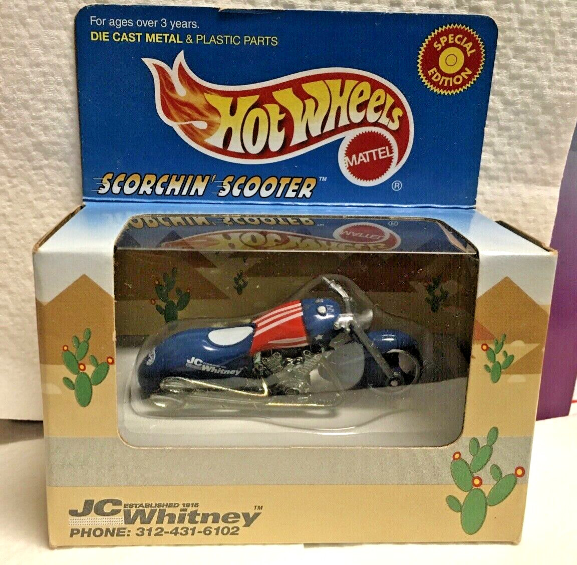 Hot Wheels JC Whitney Special Edition SCORCHIN’ SCOOTER Blue Motorcycle 1999