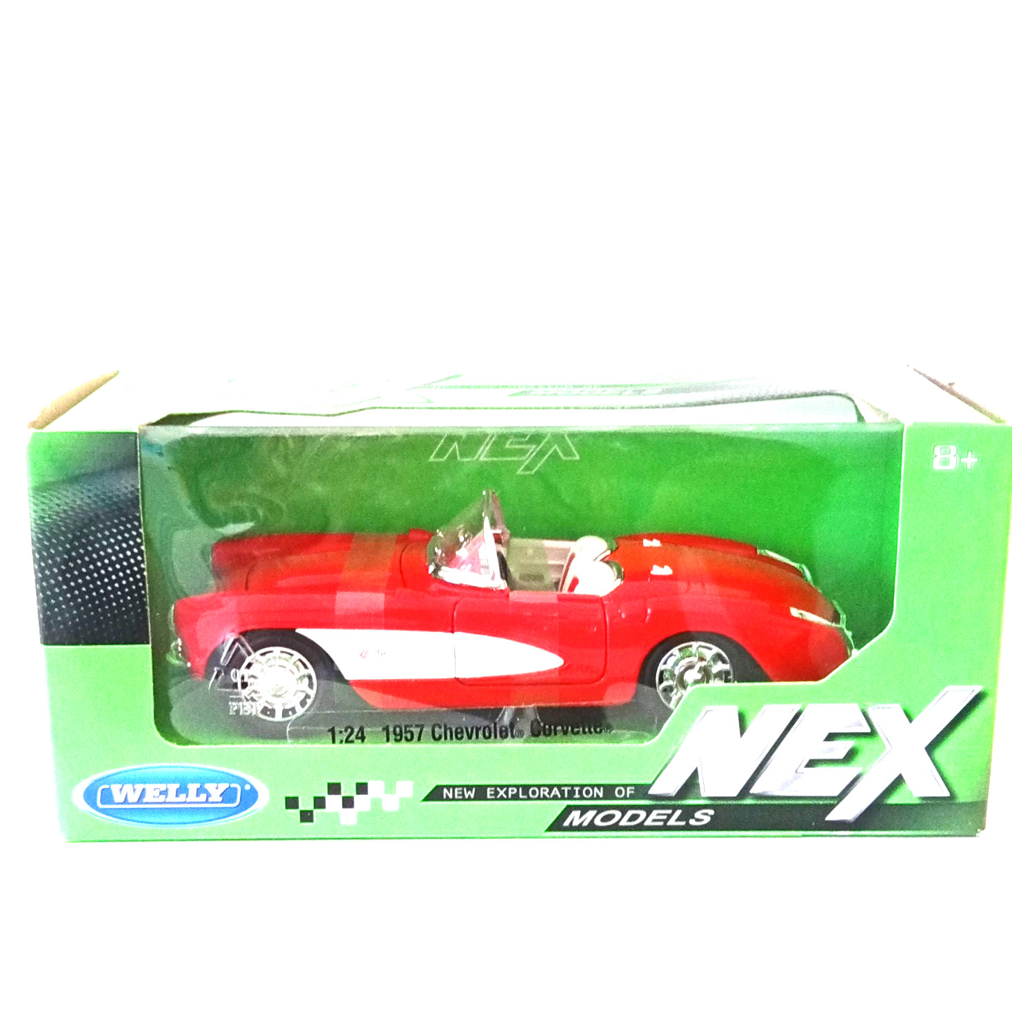 WELLY NEX Models 1:24 1957 Chevrolet Corvette Diecast Red/White Box