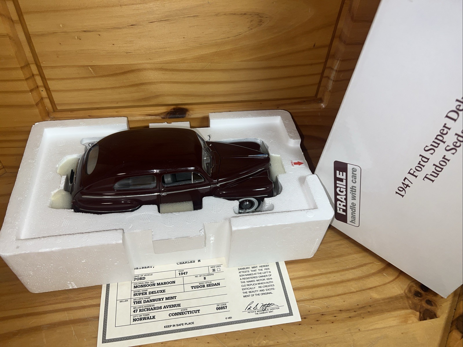 1947 Ford Super Deluxe Tudor Sedan Monsoon Maroon Danbury Mint Diecast Replica