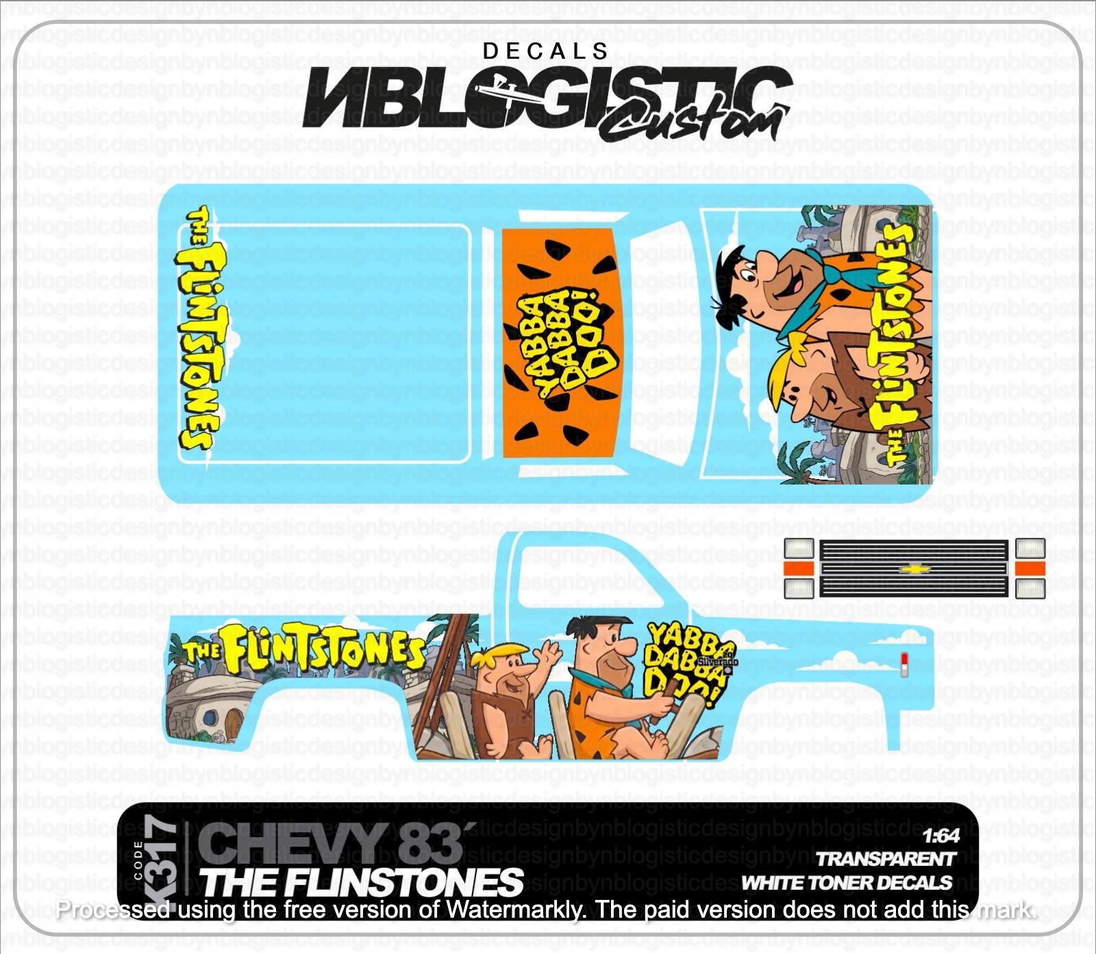 ’83 CHEVY SILVERADO Custom WaterSlide Decal for hot wheels 1/64