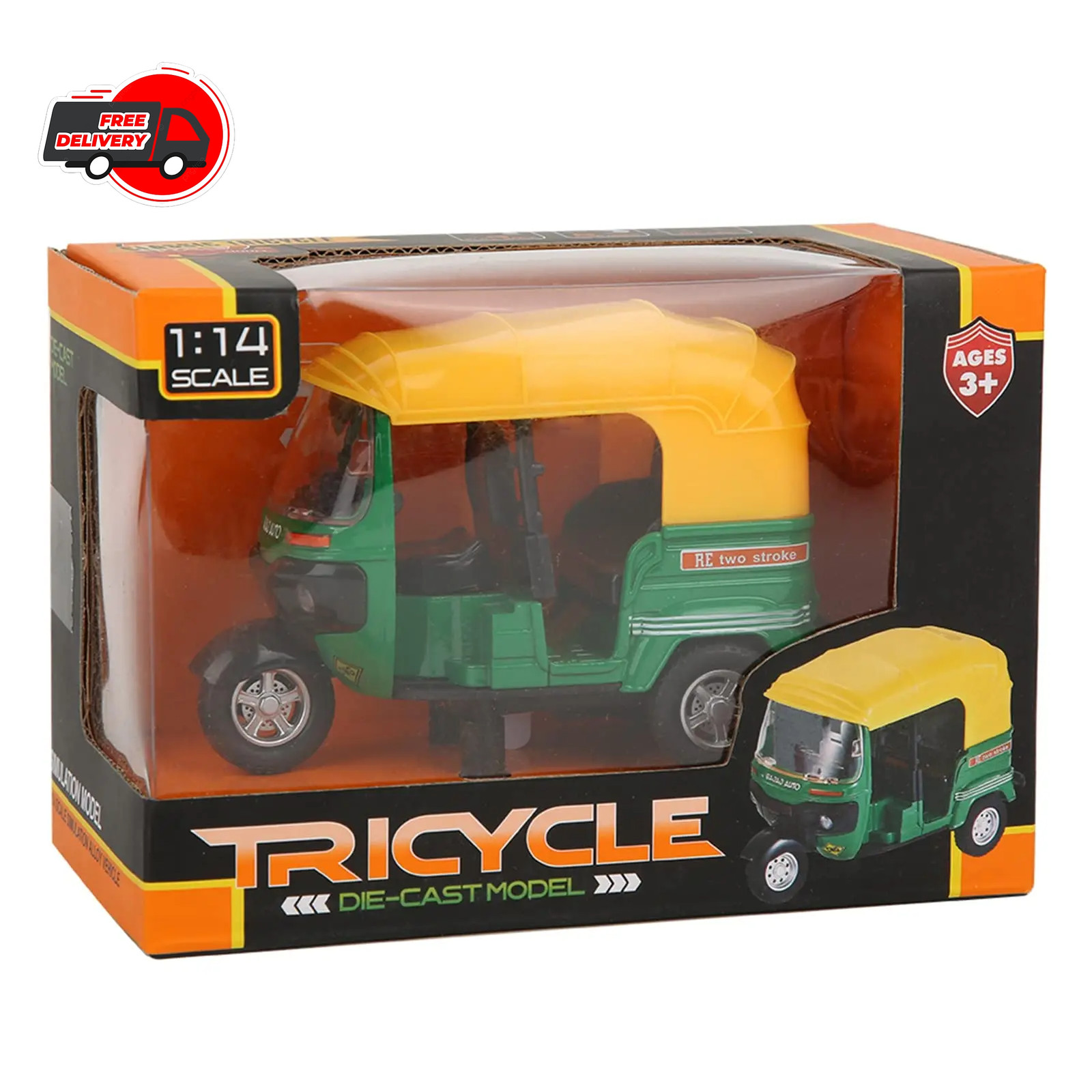 1:14 Tricycle Model Alloy with Sound and Light Pull Back Car Model Toy