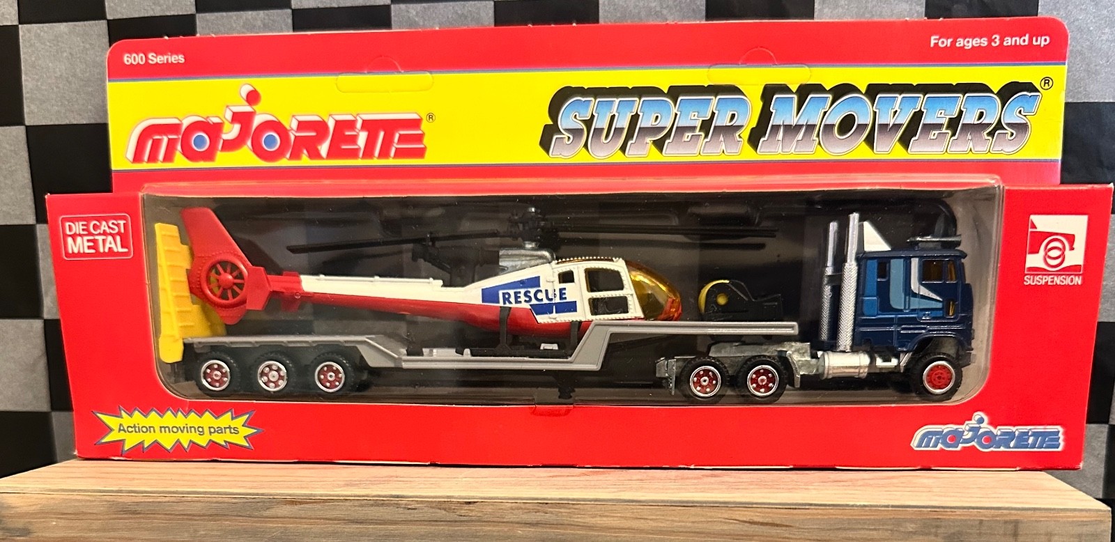 Majorette Super Movers Semi (Blue) Rescue Helicopter Transport 601 (1983) NIB