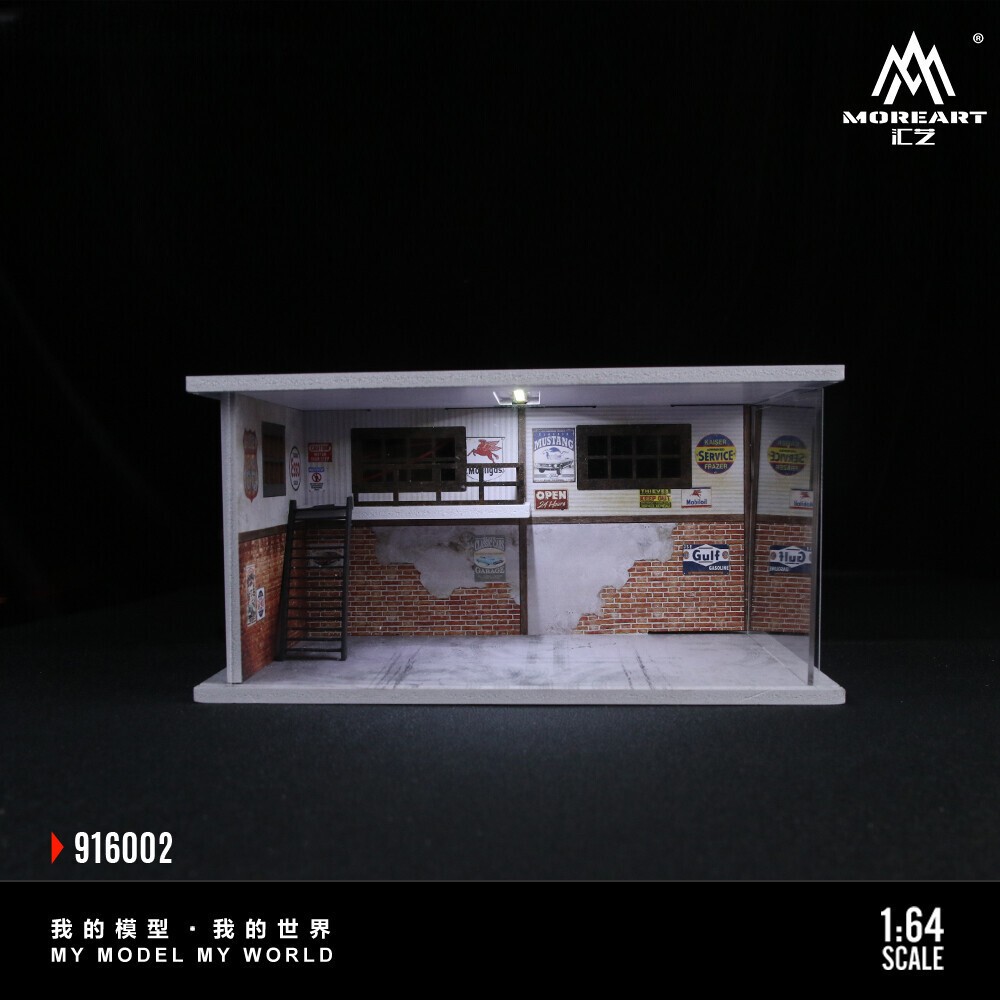 1/64 Garage Diorama Diecast Car Display Case LED Lighting Parking Lot Scene US