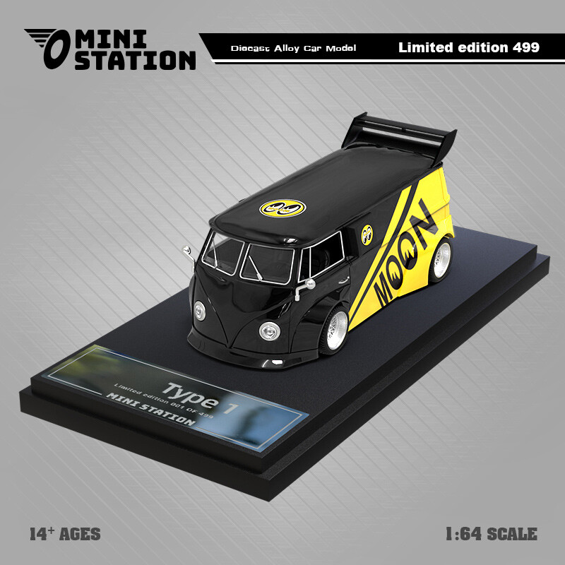 Mini Station 1:64 Mooneyes Targa/T1/trailer/Repair worker Model Car