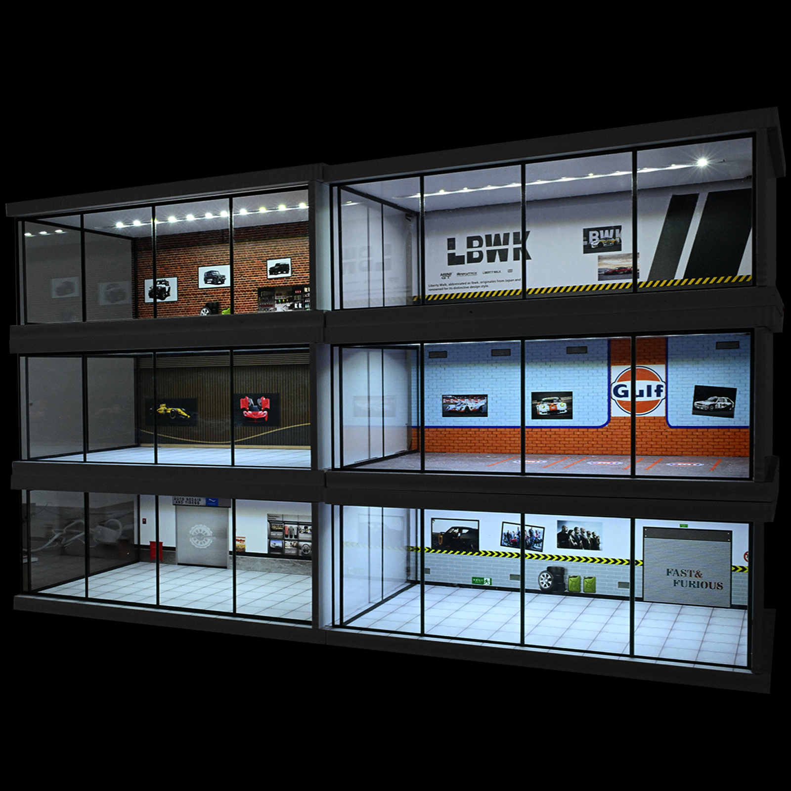 Diorama 1/64 Car Garage Model LED Lights City Car Showroom Scene Model Display