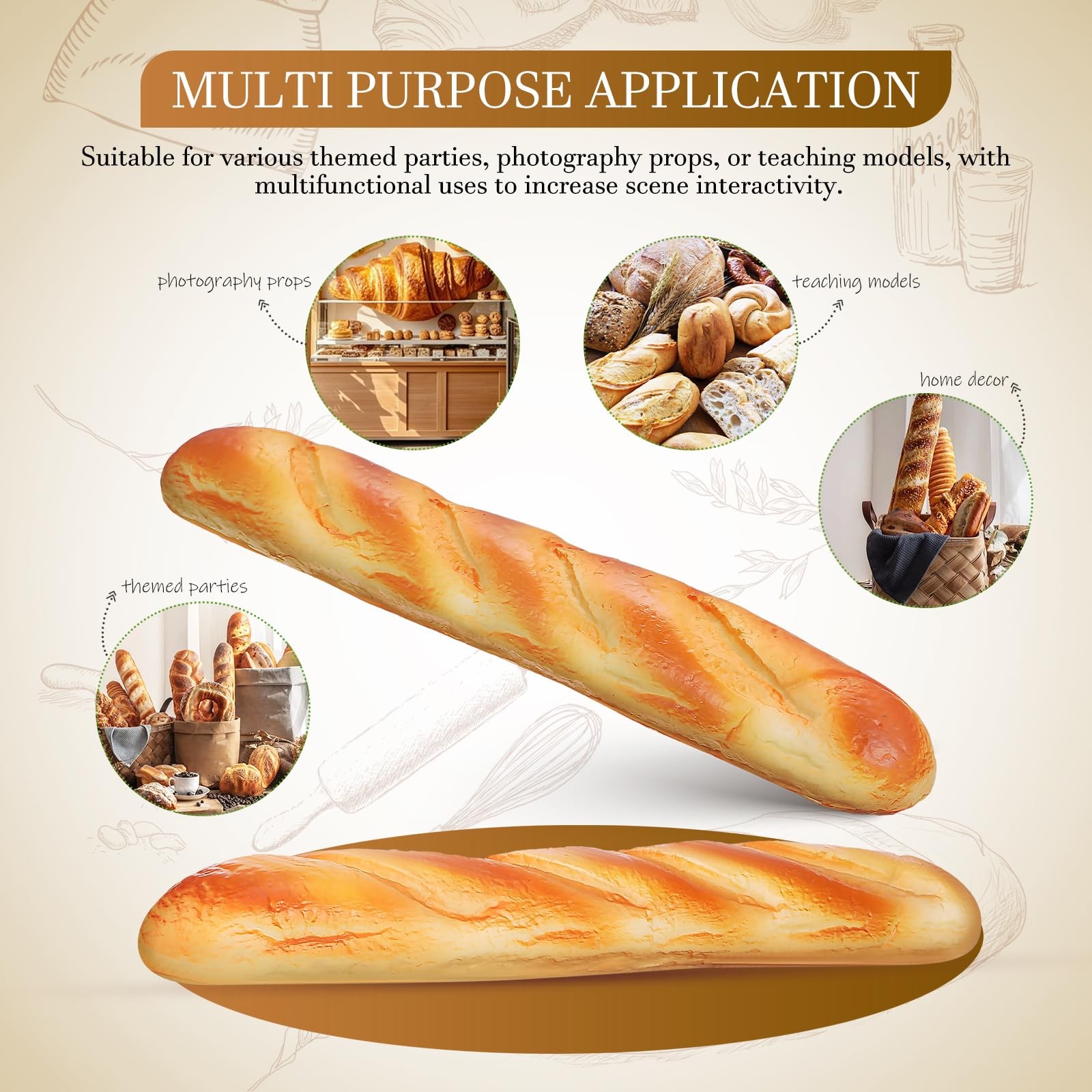 Artificial Bread 2 PCS Realistic French Long Loaf PU Fake Baguette Prop
