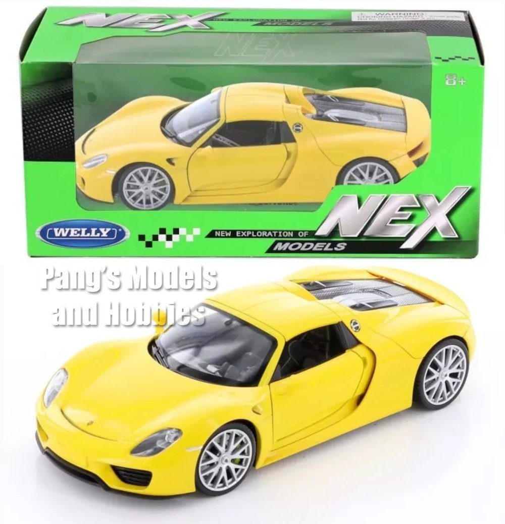 2013 Porsche 918 Spyder Hard Top 1/24 Scale Diecast Model Welly -YELLOW w/ BOX