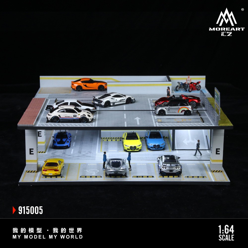 Diorama 1/64 Car Garage Model LED Lighting City Car Parking Lot Scene Model Gift