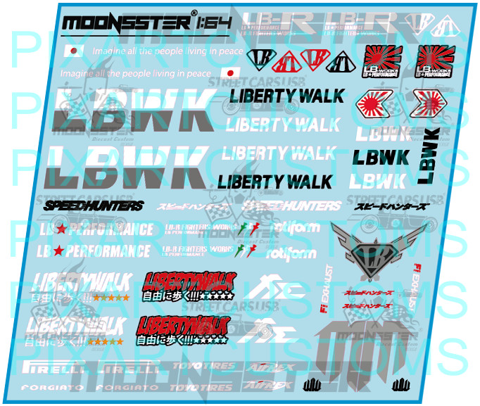 White Toner 1/64 Water Slide Decal Set Liberty Walk Logos Read Description