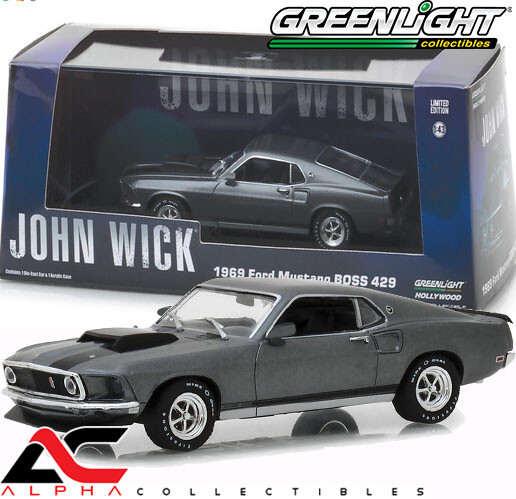 GREENLIGHT 86540 1:43 1969 FORD MUSTANG BOSS 429 GRAY “JOHN WICK” W/CASE
