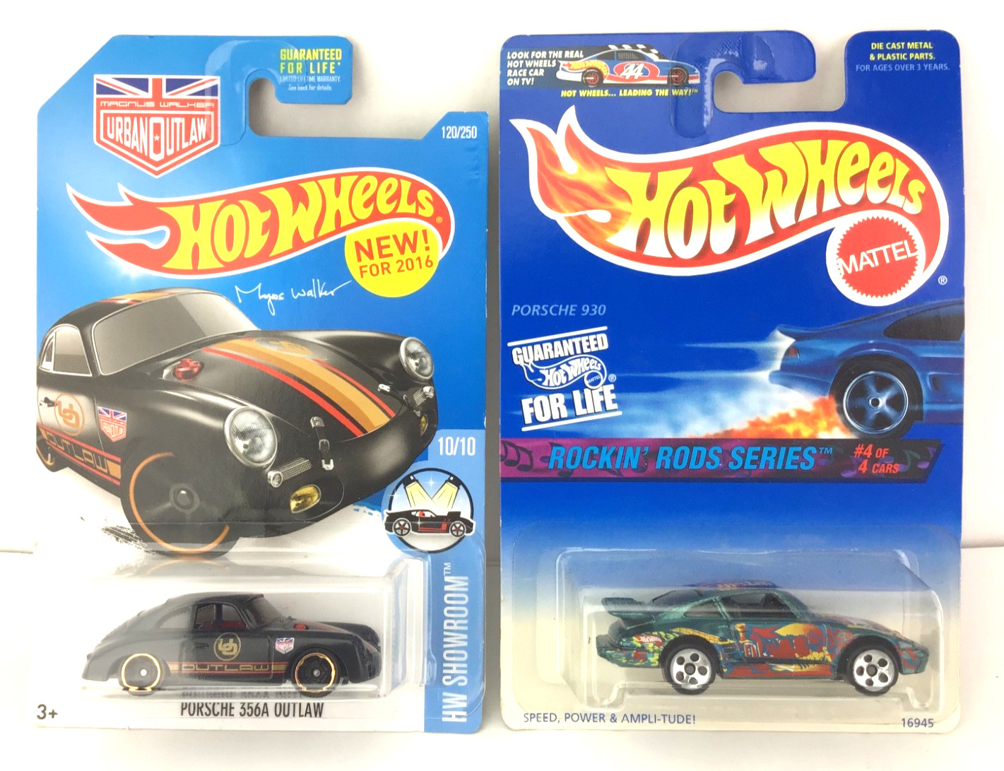 2 PCS HOT WHEELS PORSCHE 356A OUTLAW & PORSCHE 930 NIP
