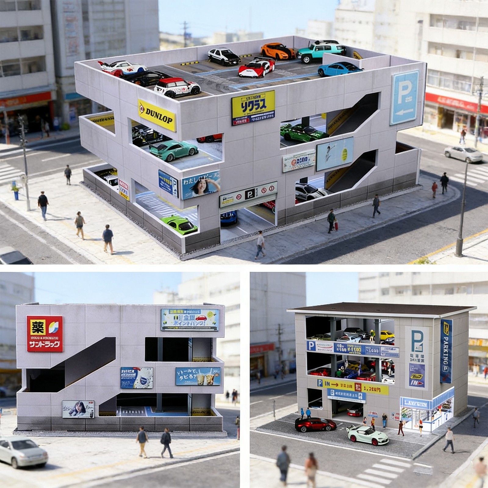 1/64 Diorama Diecast Car Garage Model LED Light Building Store Display Gifts US