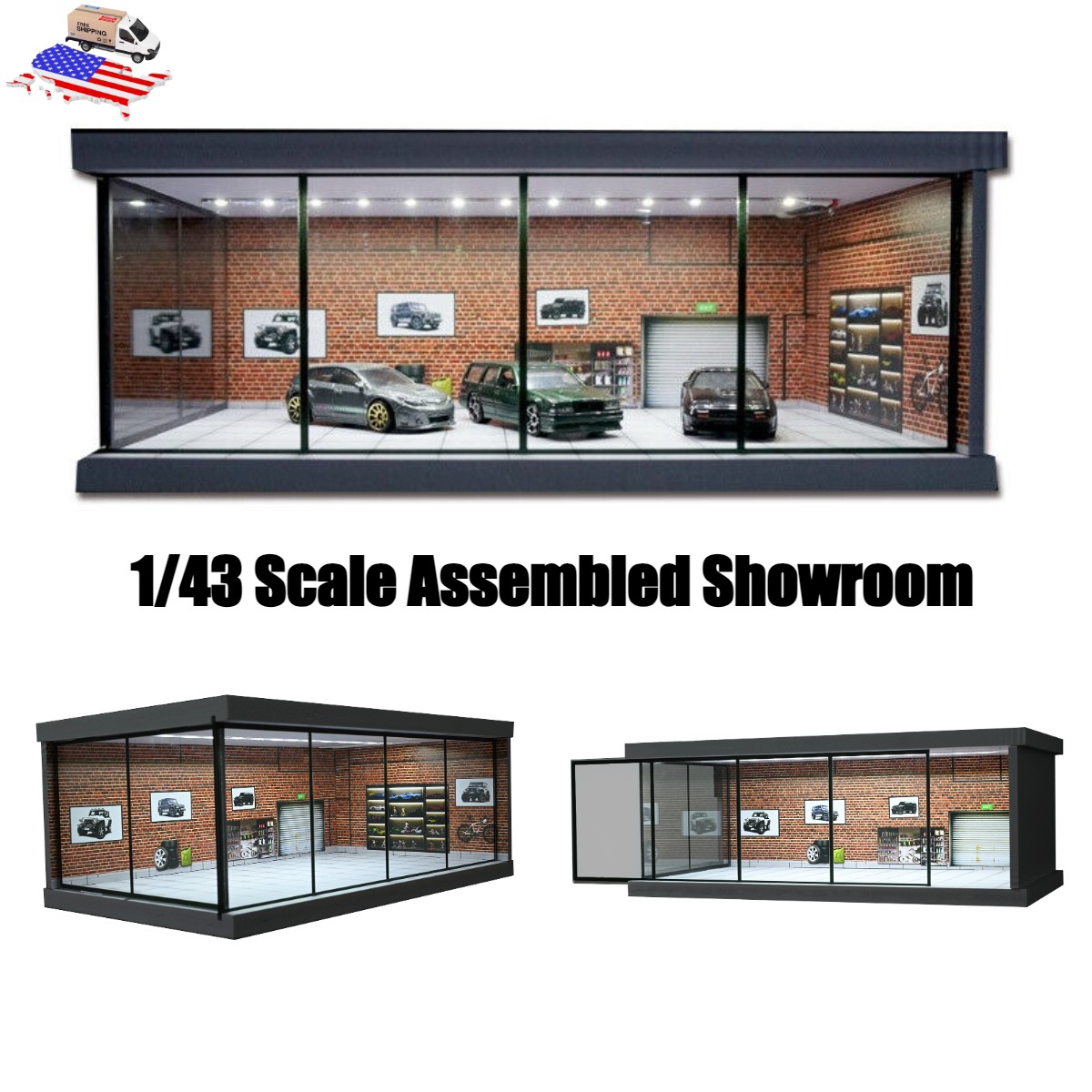 Diorama 1:43 Car Garage Model LED Lighting City Parking Lot Backdrop Scene Model