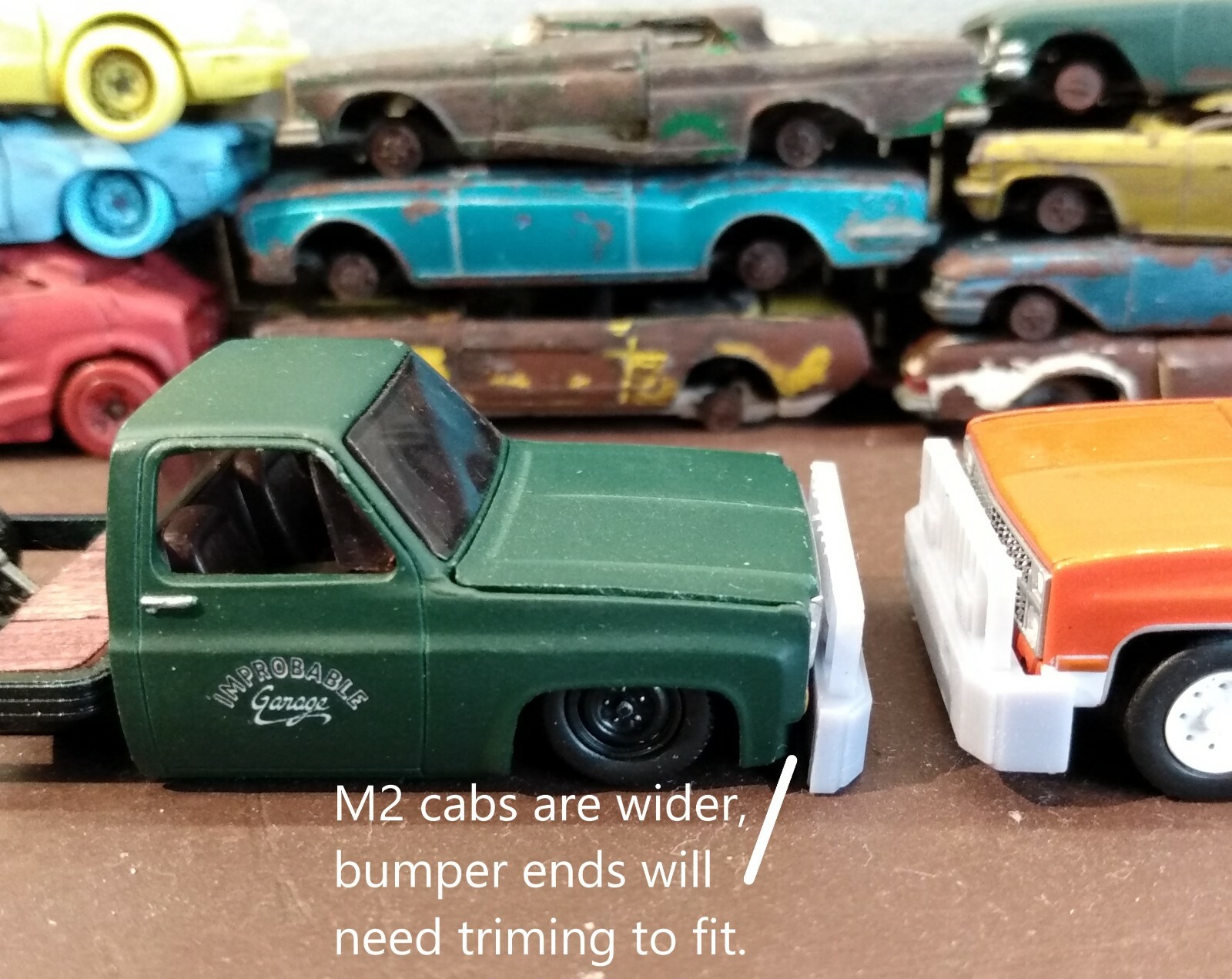1/64 wrecker push bumper for Greenlight/M2 squarebody cabs 3d printed
