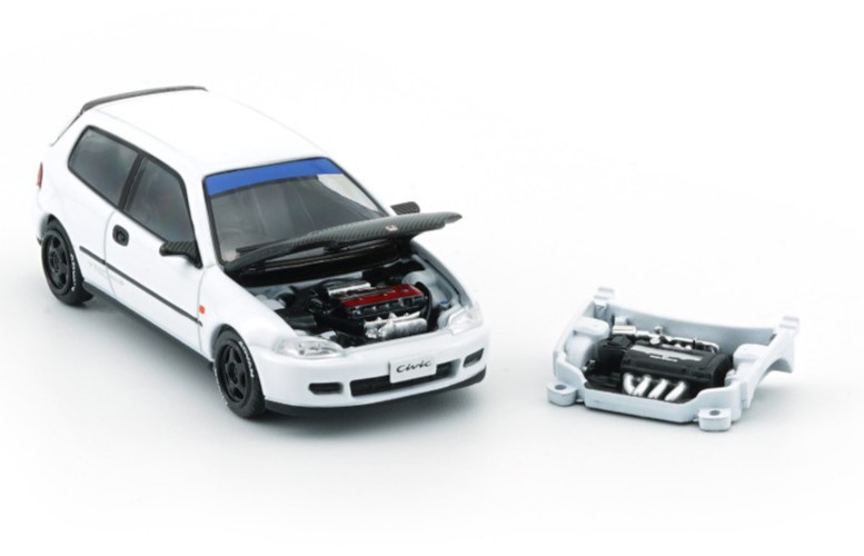 BM Creations Honda Civic EG6 – RHD – White Carbon Bonnet 1:64 Car 64B0484