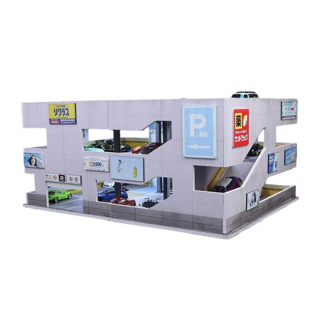 Diorama 1:64 Car Garage Model LED Lighting Store Building Parking Lot Scene Gift